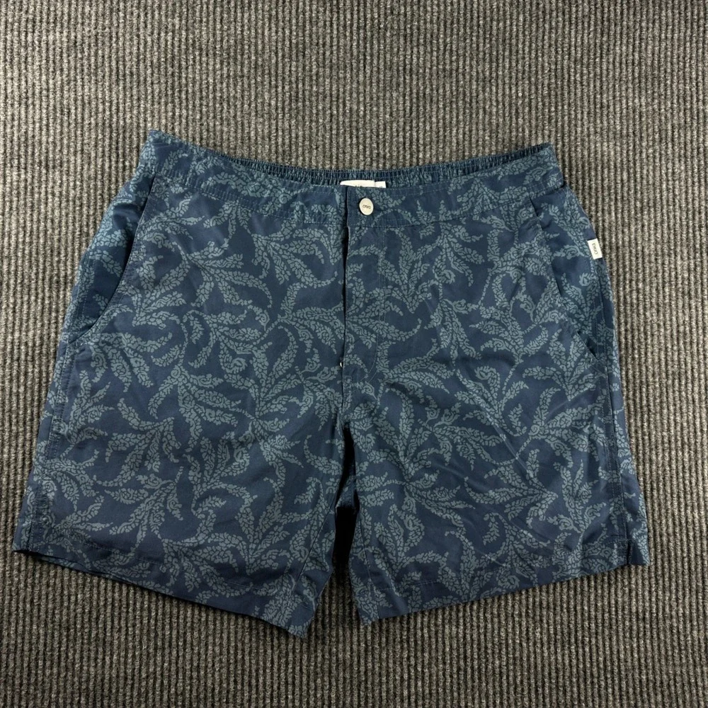 Onia The Calder Mens Swim Trunks Navy Blue Paisley Botanical Board Shorts Large